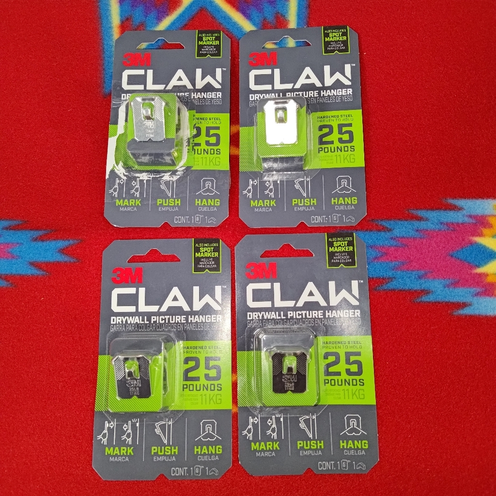 3M 25lb CLAW Drywall Picture Hanger with Temporary Spot Marker (4 Units) New